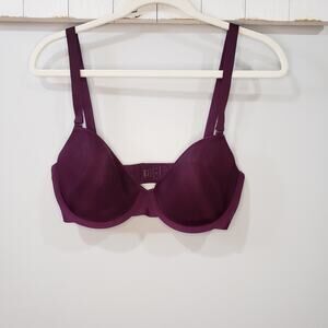 CUUP The Demi Bra Womens 32F Plum Purple Mesh Underwire Minimalist Sheer